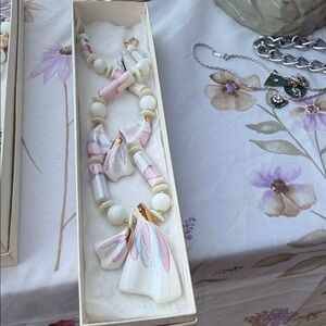 Chic Pink and White Necklace with Gold Accents